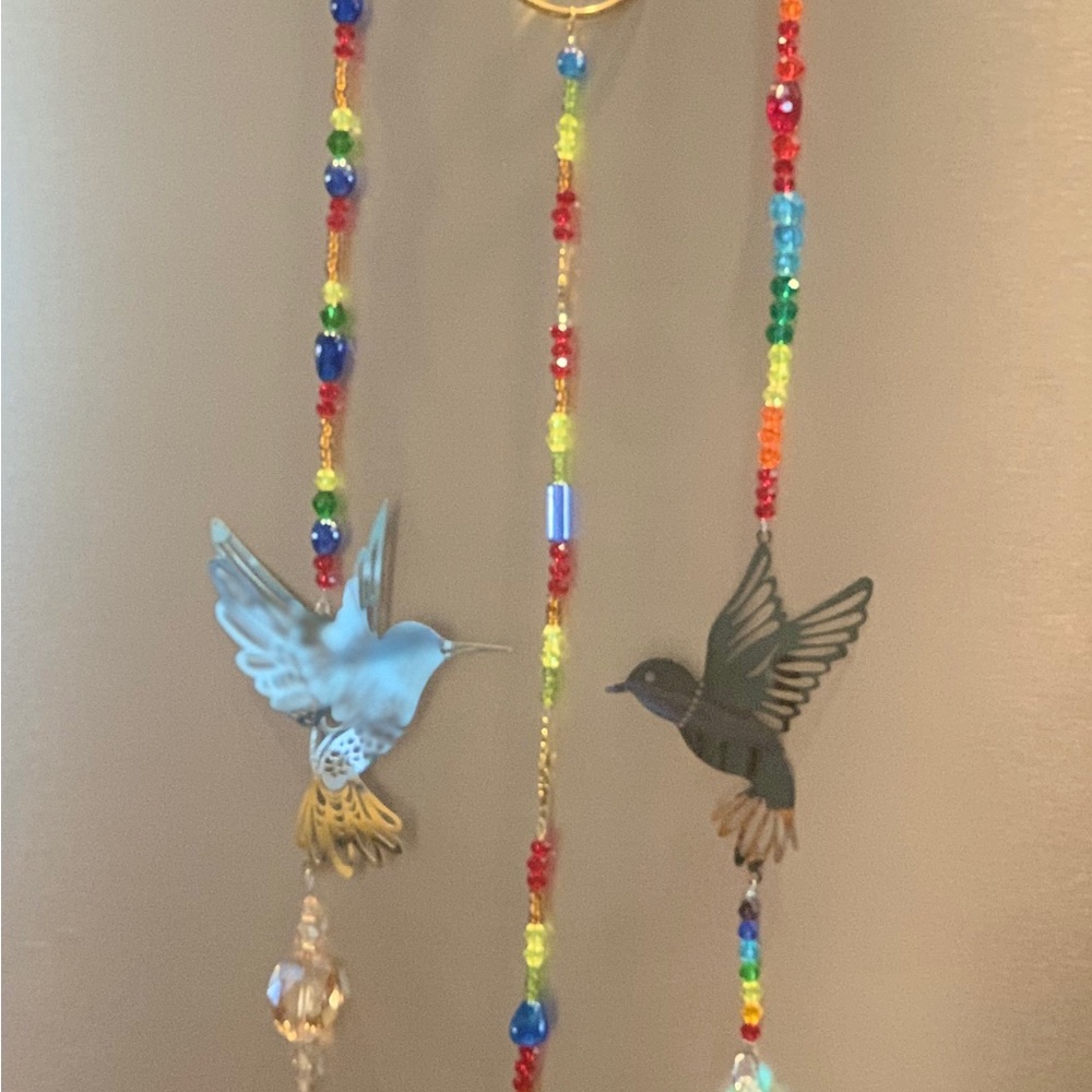 Set of 3 handmade glass beaded and metal Hummingbird Sun catchers - Picture 3 of 8
